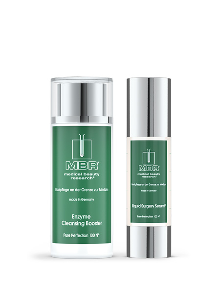 product arrangement of enzyme cleansing booster and liquid surgery serum - pure perfection 100 N collection